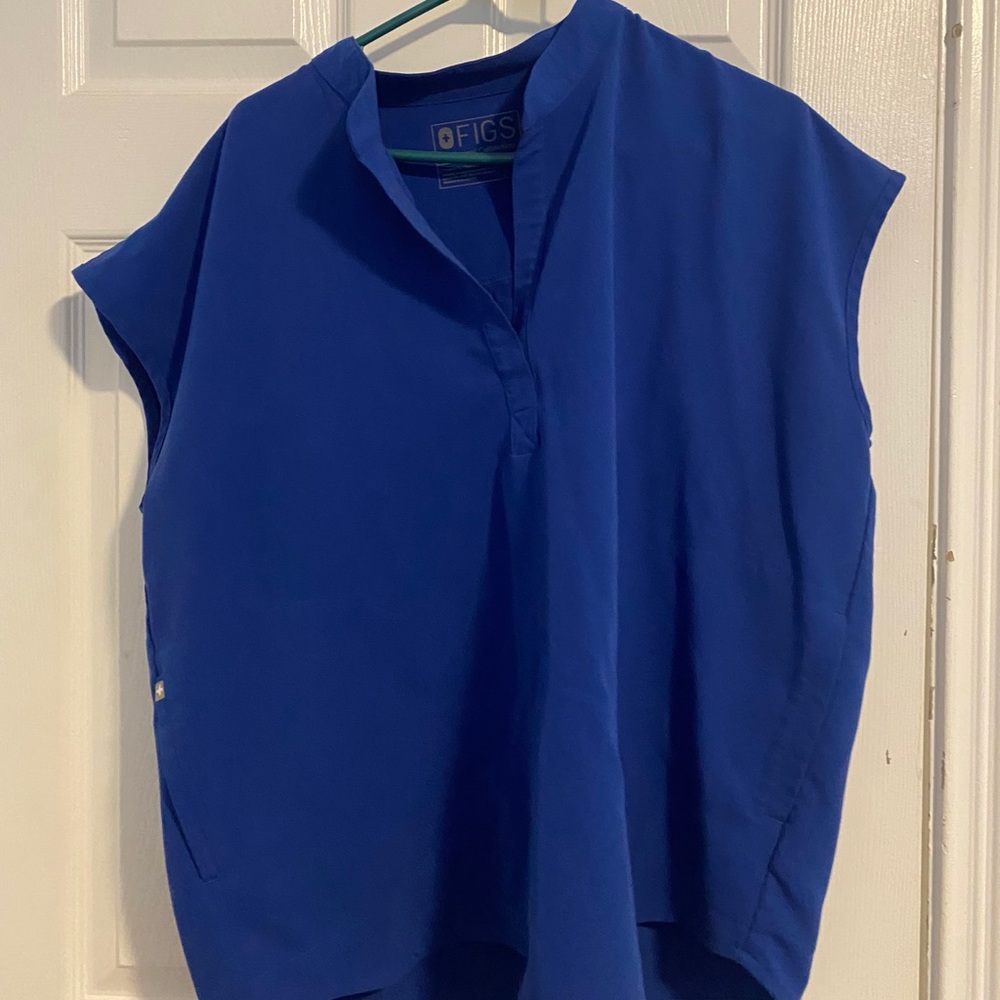 Figs Rafaela Mandarin Collar Top XL Winning Blue